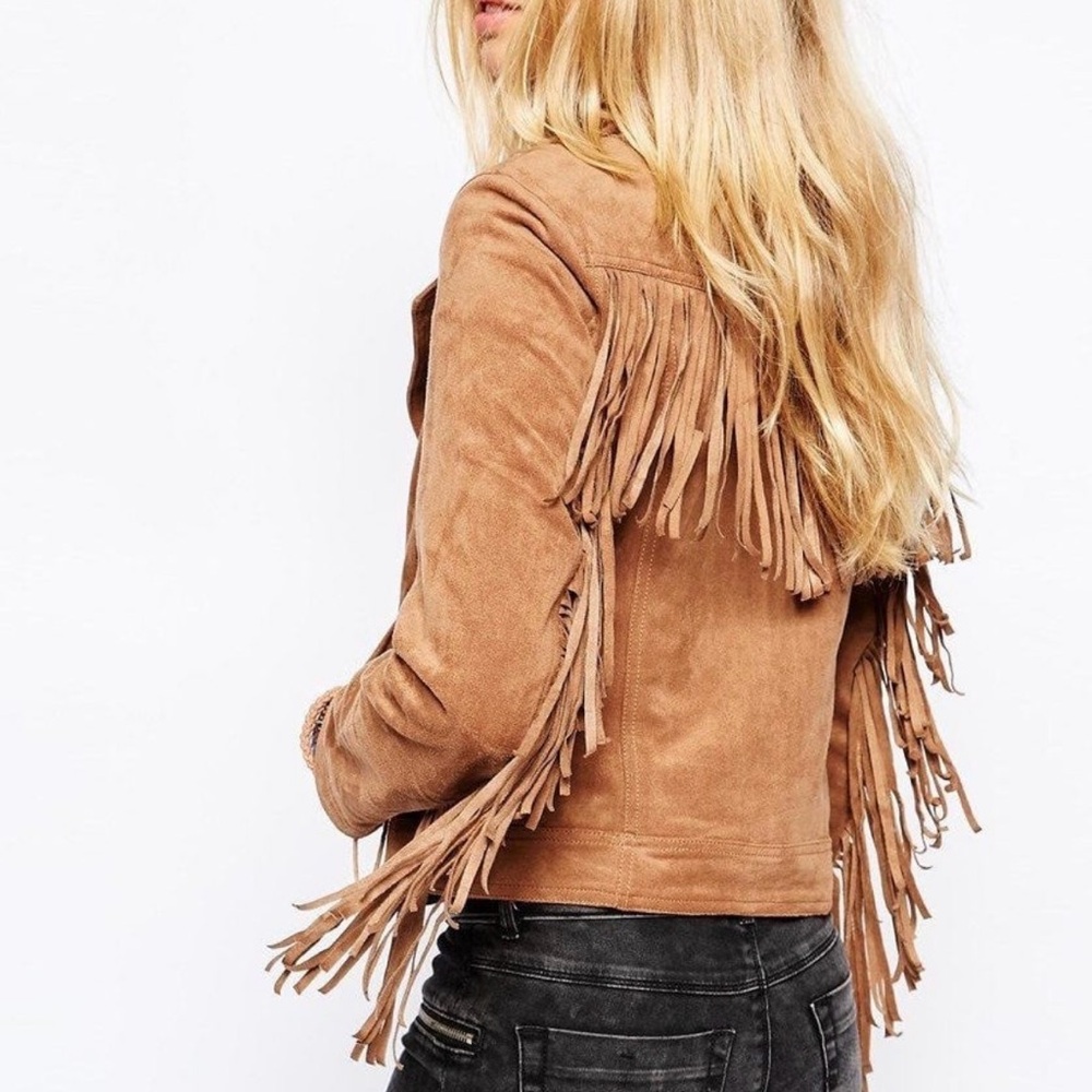 Hollister fringe faux sued jacket